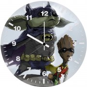 baby groot yoda as batman and robin w0 wall clock